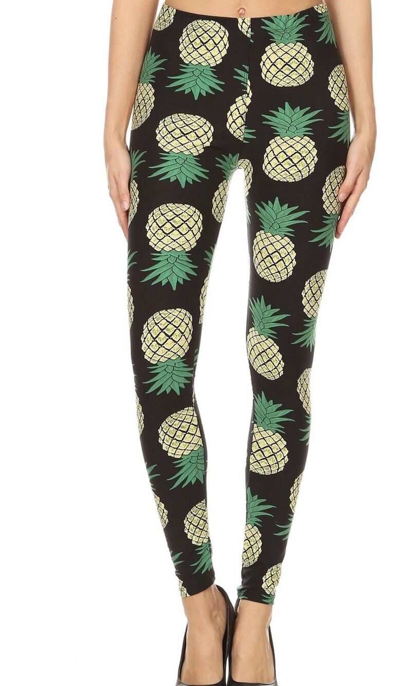 Pineapple Black, Yellow And Green Buttery Soft Leggings - Plus Size 12-18